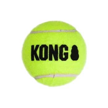 Flauschiger neongelber Hundetennisball mit schwarzem "KONG"-Logo und weißen Nahtlinien.