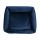 Navy-blaues Haustierbett mit plüschigem Stoff und erhöhten Rändern, entworfen für Komfort und Unterstützung.