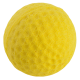 Gelbes Gummispielzeug für Haustiere in Form eines Tennisballs, mit einer strukturierten Oberfläche für besseren Halt und Spiel.