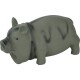 Olive-green pig-shaped rubber dog toy with black spray-stripe markings and squeaker hole in snout.