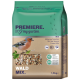 Eine 1,5 kg Tüte "Wald Mix" Vogelfutter mit einem bunten Fink auf der Vorderseite, mit dem Text "PREMIERE. I ❤️ meinen Garten" und "Wald Mix."