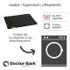 Couverture pour chien noire de Doctor Bark, lavable en machine jusqu'à 95°C, compatible avec le sèche-linge, avec un texte mettant en avant sa propreté et sa facilité d'entretien.