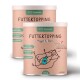 Zwei zylindrische Behälter von "Futtertopping Magen & Darm", einem veganen Haustier-Nahrungsergänzungsmittel mit verspielten Illustrationen zur Förderung der Verdauungsgesundheit.