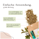 Verpackung eines pflanzlichen Haustierergänzungsmittels mit Text, der die Vorteile zur Unterstützung des Immunsystems hervorhebt, mit getrockneten Kräutern und einer natürlichen Ästhetik.