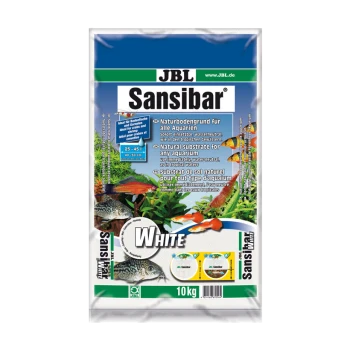 JBL Sansibar White Aquariensubstratbeutel, 10 kg, mit Text in Deutsch, Englisch und Französisch über die Verwendung für alle Aquarien.