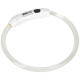 AniOne LED-Hundehalsbandlicht, mit einem weißen kreisförmigen Design und einem Einschaltknopf, ideal für Sichtbarkeit bei Nacht.