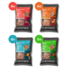 Vier Packungen Nutriment Komfort-BARF Hundefutter in den Geschmacksrichtungen Rind, Huhn, Ente und Lamm, jeweils mit „4x“ und Nährwertangaben gekennzeichnet.