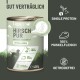 Dosenfutter für Hunde mit der Bezeichnung "Hirsch Pur" in grünem Design, mit den Angaben "hypoallergen", "einzelnes Protein" und "100% Muskelfleisch".