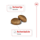 Zwei braune Kibble-Stücke mit Etiketten für "Hochwertige Nährstoffe" und "Hochverdauliche Proteine".