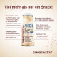 Glasflasche des SmoothieCat-'Fisch'-Snacks; Etikett: 'Der Snack für jede Katze'; Überschrift 'Viel mehr als nur ein Snack!'; Badge '+30.000'.