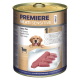 Canned dog food "Premiere Meati Sensitive" with pure lamb, featuring "0 plant carbohydrates" for dogs with sensitive stomachs.