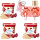 Ein farbenfrohes Bild mit "Luckys Eis-Zeit Cool Berry" Hundeeis in einem Becher, mit einer pfotenförmigen Eisform und Holzstäbchen zum Servieren.