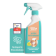 Weiße Sprühflasche mit der Aufschrift "GREEN HERO" und einem entspannten orangefarbenen Katzenbild, mit dem Text "Entspannungsspray" und "Nature Knows Best."