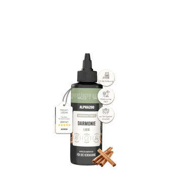Flasche ALPHAZOO Force 'Früher Vogel' Haustierflüssigkeit für Hunde, Katzen, Kaninchen und Nagetiere, mit einem Pfotenabdruck-Logo und Produktetiketten.