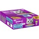 Whiskas Jumbo Pack Katzenfutter mit dem Gesicht einer grauen Katze, gekennzeichnet mit 'Fish Favourites' und 80 Portionen in Gelee.