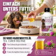 Collage einer Person mit einer Katze, einer anderen mit einem Hund und einer Frau mit einem Pferd. Der Text lautet "NATURPRODUKTE" und der Slogan "Damit es dir gut geht."