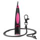 Schwarze und rosa ACME Hundepfeife mit angebrachtem schwarzem geflochtenem Schlüsselband und Metallclip.