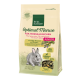 Tüte Real Nature Optimal Menu für Zwergkaninchen, mit einer grauen Kaninchenillustration, dem Etikett "JUNIOR" und Details zu Inhaltsstoffen und Vorteilen.