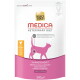 Select Gold Medica Veterinary Diet alimentation pour calculs urinaires 300 g, volaille ; silhouette de chat rose avec cible abdominale.