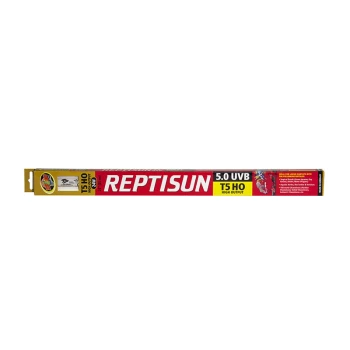 ReptiSun T5 UVB 5.0 39 W, 85 cm Verpackung der Reptisun 5.0 UVB T5 HO Hochleistungs-Glühbirne, mit fettem roten und gelben Text, ideal für große Reptilien.