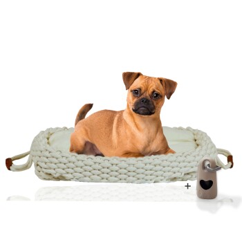 ® Flauschiges Tierbett inkl. Gratis-Beigabe, Körbchen in Flechtoptik M