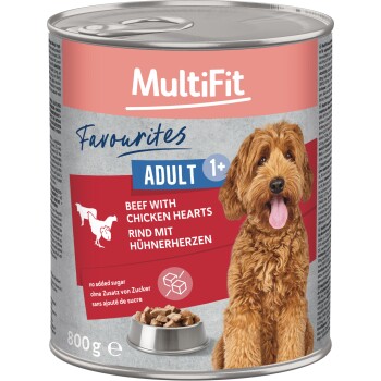 Comparer les prix de MultiFit Favoris Nourriture humide Chien Adulte Bœuf aux cœurs de poulet 6x800 g