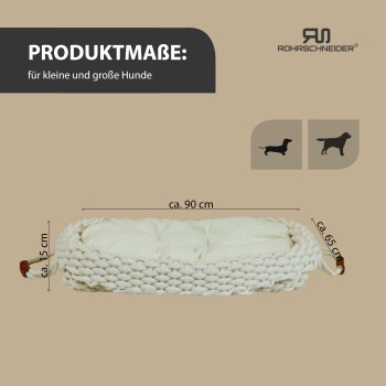 Hunde-Bettmaße: ungefähr 90 cm lang und 15 cm hoch, geeignet für kleine und große Hunde, mit einer weichen, gepolsterten Oberfläche.