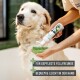 Ein Golden Retriever sitzt neben einer Person, die eine Flasche Haustiershampoo und eine grüne Bürste hält, mit deutschem Text, der die Haustierpflege fördert.