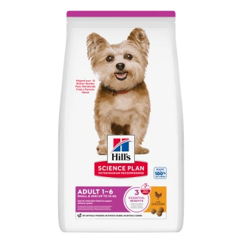Hill's Science Plan dog food bag with small dog — Adult 1–6 Small & Mini up to 10 kg, with chicken