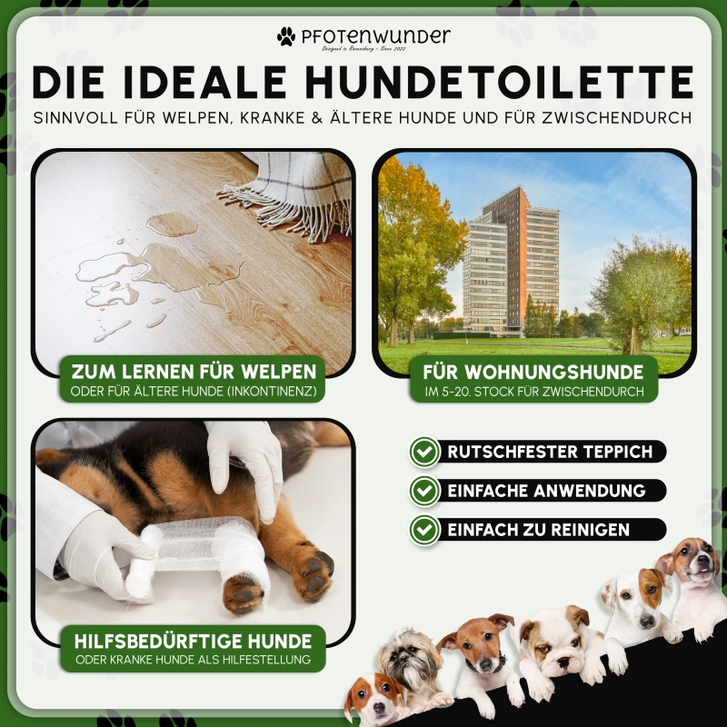 PfotenWunder® Hundeklo XXL 76*51cm, 2 Easy-Wash-Rasen + 1 Büchlein