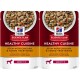 Zwei Beutel Hill's Science Plan Healthy Cuisine Hundefutter, mit Eintopf aus Hähnchen und zusätzlichen Gemüse, gekennzeichnet für erwachsene Hunde im Alter von 1-6 Jahren.