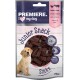 Dog treat packaging with "Premiere. I ❤️ my dog" logo, golden retriever puppy, and "Junior Snack Sticks" label. 94% chicken and beef.