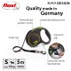 Black flexi dog leash with ergonomic grip, sturdy tape, and comfortable braking system; features include a connection slot for Multi Box.