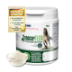 Behälter mit SynocurFLEX-Pulver für Pferde, das die Gelenkgesundheit mit Hyaluronsäure, MSM, Glucosamin und GMP-Zertifizierung fördert.