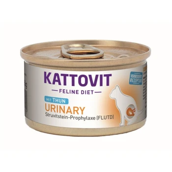 Urinary Tonijn 12x85 g Kattovit Feline Diet blik kattenvoer met tonijn, gelabeld 'Urinary' voor struvietsteenprophylaxe (FLUTD).