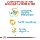Image promouvant une nutrition sur mesure pour les chiots, présentant des icônes et le texte : 'Soutien du système immunitaire,' 'Santé du pelage,' 'Santé digestive.'
