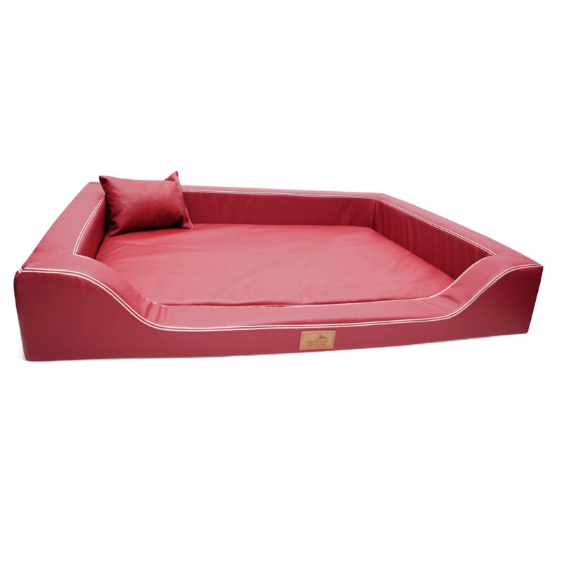Tierlando MELODY LATEX - Orthopädisches LUXUS-Hundebett mit Anti-Haar Kunstleder dunkelrot 85 cm, 22 cm, 60 cm