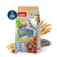 Tüte Panto Premium Streufutter Vogelfutter, mit bunten Vögeln und Text über ganzjährige Fütterung und Verwendung in Futterhäusern.