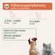 Fütterungsempfehlung — 1 g/10 kg täglich (Hund), 0,5 g täglich (Katze); ins Futter mischen. Hund und Katze abgebildet.