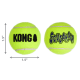 Two neon yellow KONG SqueakAir dog tennis balls, 1.5" diameter, showing KONG and SQUEAKAIR logos.