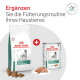 Royal Canin Satiety Weight Management Hundefutter-Sack und Dose mit Pluszeichen und Proben; sichtbarer Text 'Ergänzen'