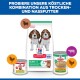 Hill's Science Plan Puppy <1 Trockenfutterbeutel mit zwei Beagles, zwei Dosen Nassfutter, deutscher Banner bewirbt Trocken- und Nassfutter