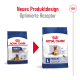 Bild, das zwei Royal Canin Hundefutterverpackungen vergleicht: die linke Verpackung mit der Aufschrift "MAXI Ageing 8+" und die rechte Verpackung mit der Aufschrift "L maxi ageing 8+" mit einem neuen Design.