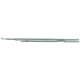 Eine hellgrüne Hundeleine mit einem Metallclip und einem Schlaufenhandgriff, mit einem kleinen roten Etikett.