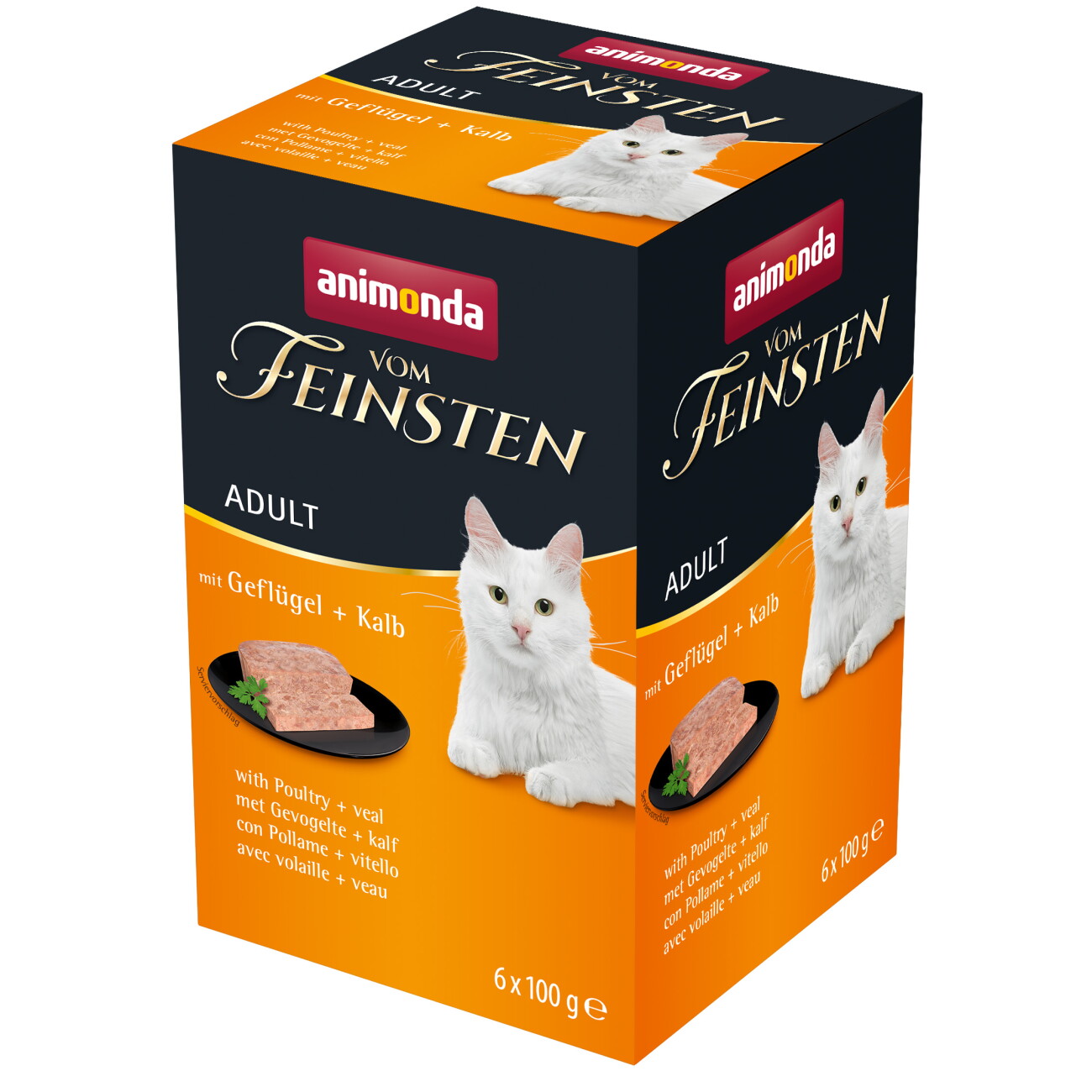 animonda Vom Feinsten Nassfutter, Katze, Adult 6x100g Kalb und Geflügel