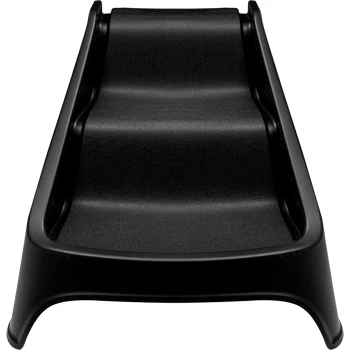 Schwarze Futterstation für Haustiere mit geneigtem Design und drei Ebenen für einfachen Zugang zu Futter oder Wasser.