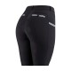 Schwarze Reitleggings mit strukturiertem Grip, mit weißen Streifen und einer kleinen Tasche auf der Rückseite.