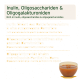 Schüssel mit braunem Haustierfutterzusatz, der Inulin, Oligosaccharide und Oligogalakturonide für Vorteile der Darmgesundheit hervorhebt.