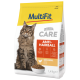 Eine Tüte MultiFit Katzenfutter mit einer Maine Coon Katze auf der Vorderseite, gekennzeichnet mit "Anti-Haarball" und Details zur Unterstützung von Gelenken und Verdauung.