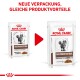 Bild der Royal Canin Veterinary Gastrointestinal Katzenfutterverpackung mit "Neue Verpackung, gleiche Produktvorteile" und zwei Beuteln.